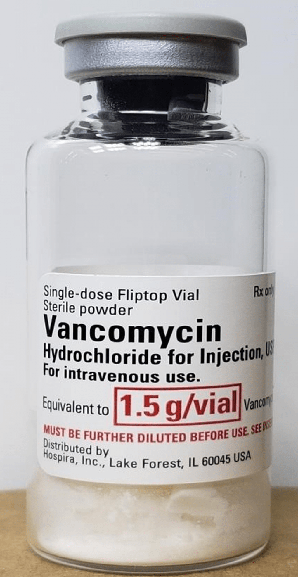 Vial of Vancomycin Hydrochloride Injection USP affected by the Hospira recall. Source: fda.gov